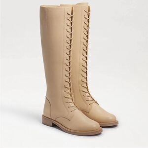 Sam Edelman Nance Lace Up Eggshell Leather Knee High Boots NWOB
